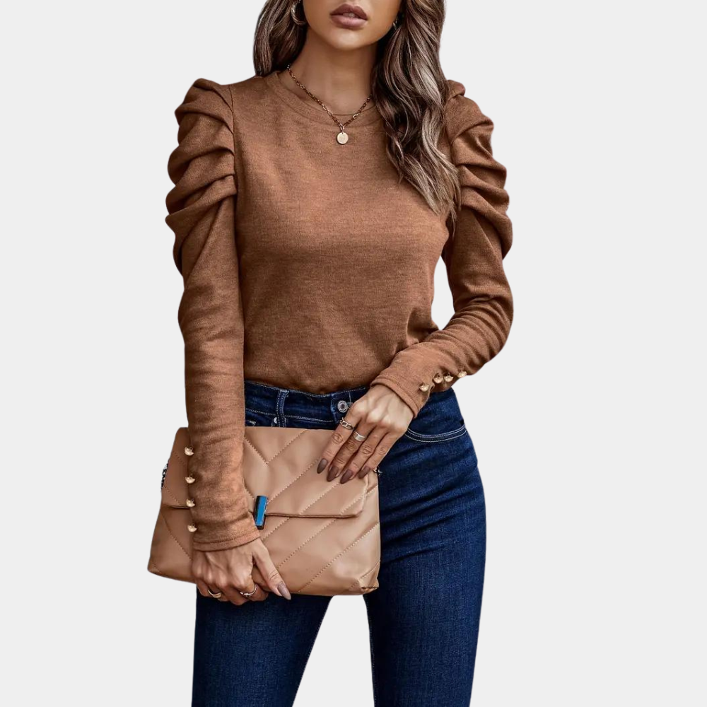 Aimee | Dames Blouse van Polyester met Ronde Hals en Lange Pofmouwen voor Zomer 0