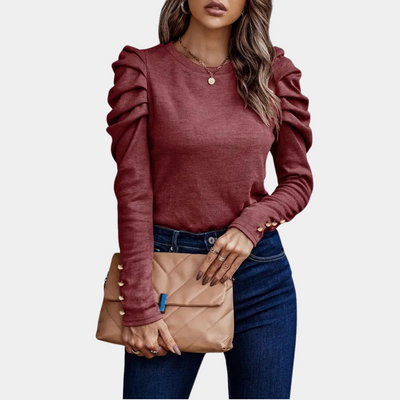 Aimee | Dames Blouse van Polyester met Ronde Hals en Lange Pofmouwen voor Zomer 2