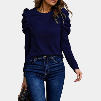 Aimee | Dames Blouse van Polyester met Ronde Hals en Lange Pofmouwen voor Zomer 4