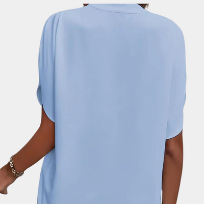 Aiva | Dames Blouse van Katoen met V-hals en Korte Mouwen in Wit en Zwart 1