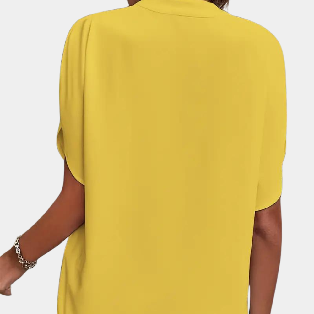 Aiva | Dames Blouse van Katoen met V-hals en Korte Mouwen in Wit en Zwart 2