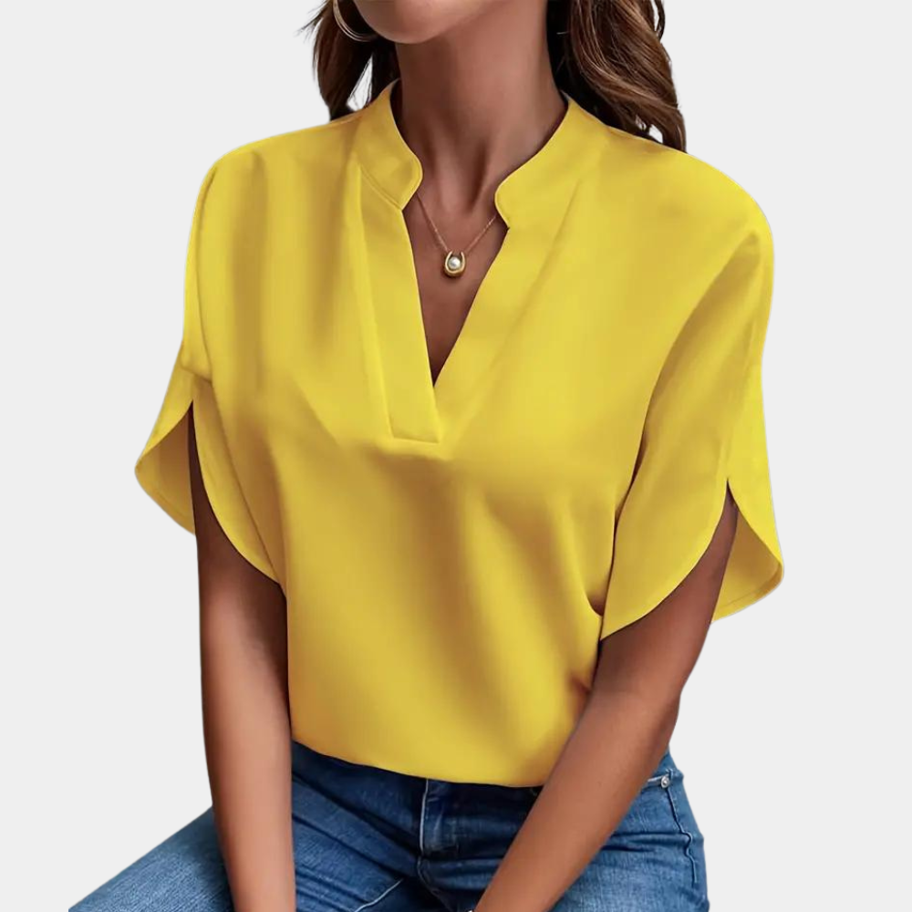 Aiva | Dames Blouse van Katoen met V-hals en Korte Mouwen in Wit en Zwart 3