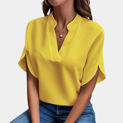 Aiva | Dames Blouse van Katoen met V-hals en Korte Mouwen in Wit en Zwart 3