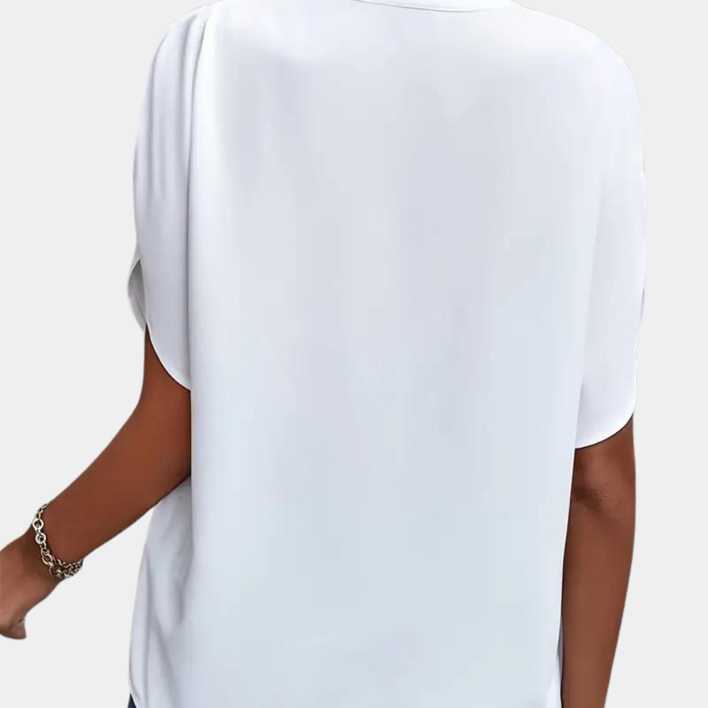 Aiva | Dames Blouse van Katoen met V-hals en Korte Mouwen in Wit en Zwart 5