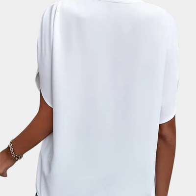 Aiva | Dames Blouse van Katoen met V-hals en Korte Mouwen in Wit en Zwart 5