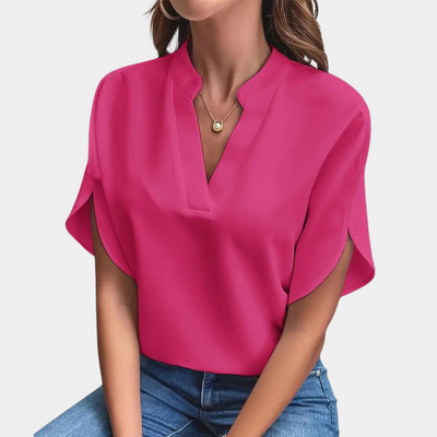 Aiva | Dames Blouse van Katoen met V-hals en Korte Mouwen in Wit en Zwart 6
