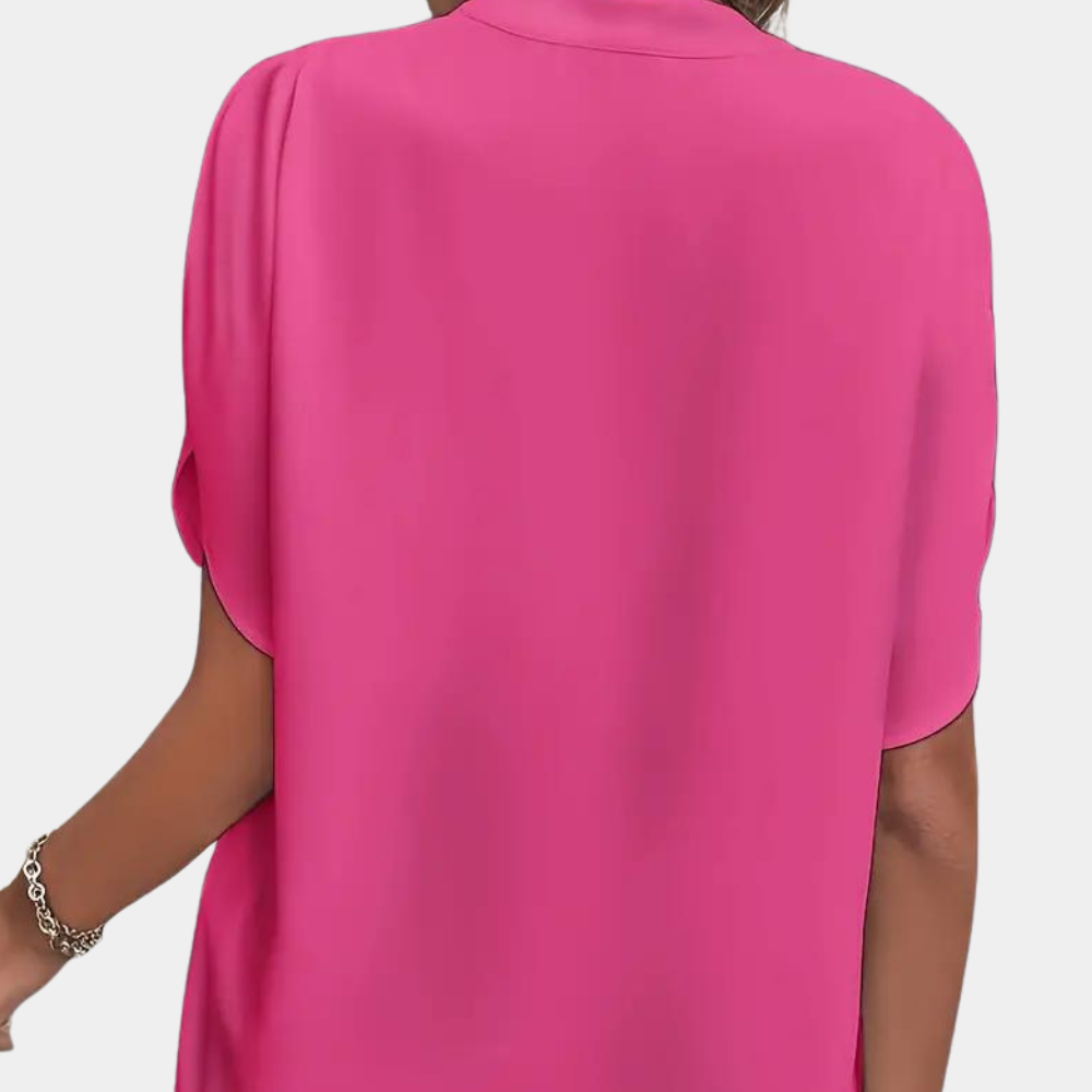 Aiva | Dames Blouse van Katoen met V-hals en Korte Mouwen in Wit en Zwart 7