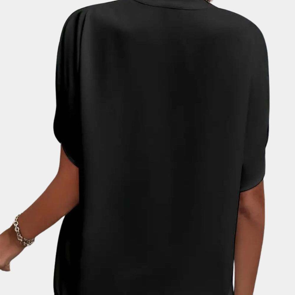 Aiva | Dames Blouse van Katoen met V-hals en Korte Mouwen in Wit en Zwart 8