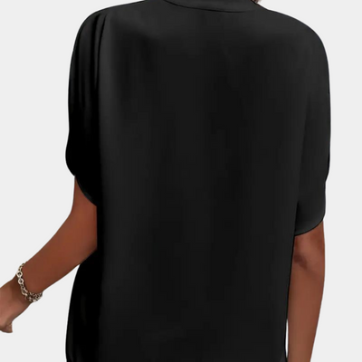 Aiva | Dames Blouse van Katoen met V-hals en Korte Mouwen in Wit en Zwart 8
