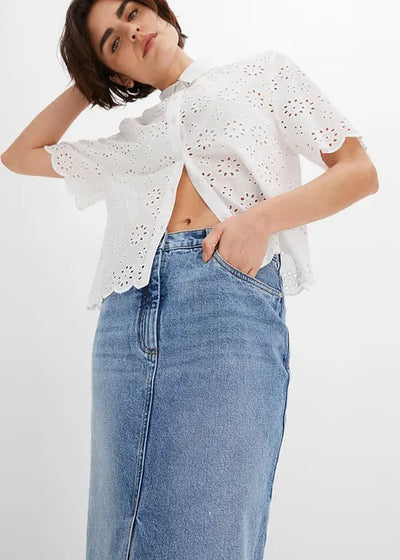 Anaïs | Dames Denim Midirok met Split