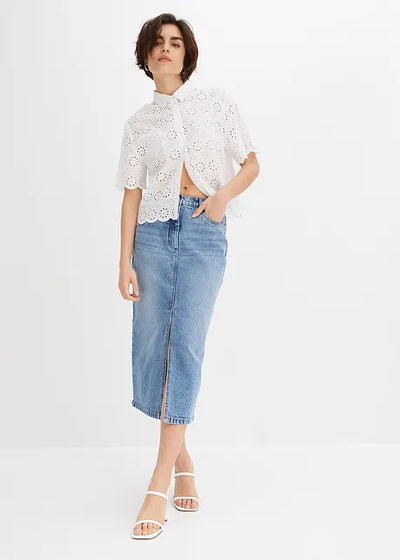 Anaïs | Dames Denim Midirok met Split
