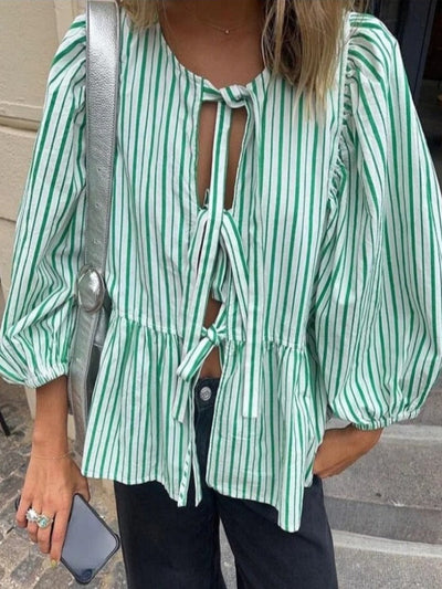 Emma | Dames Blouse Lichtgewicht Katoenmix met Streepdesign en Pofmouwen 0