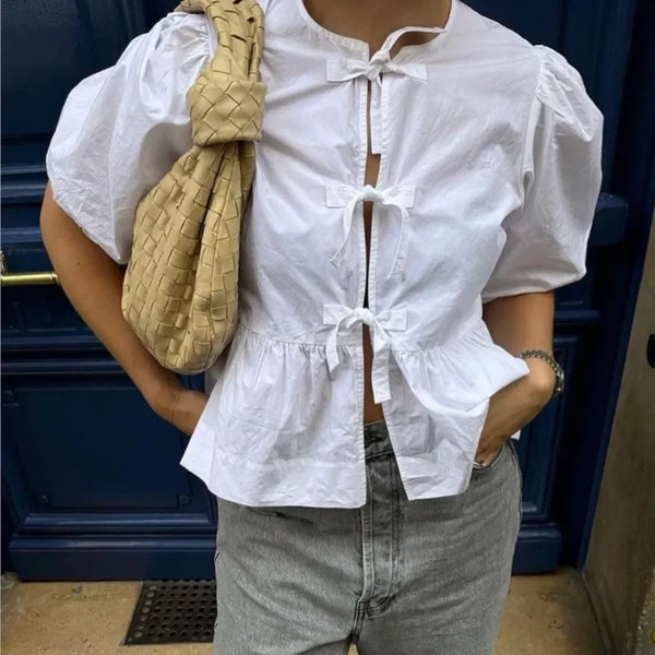 Emma | Dames Blouse Lichtgewicht Katoenmix met Streepdesign en Pofmouwen 9