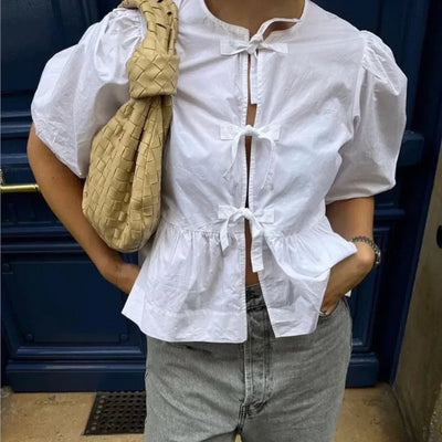 Emma | Dames Blouse Lichtgewicht Katoenmix met Streepdesign en Pofmouwen 9